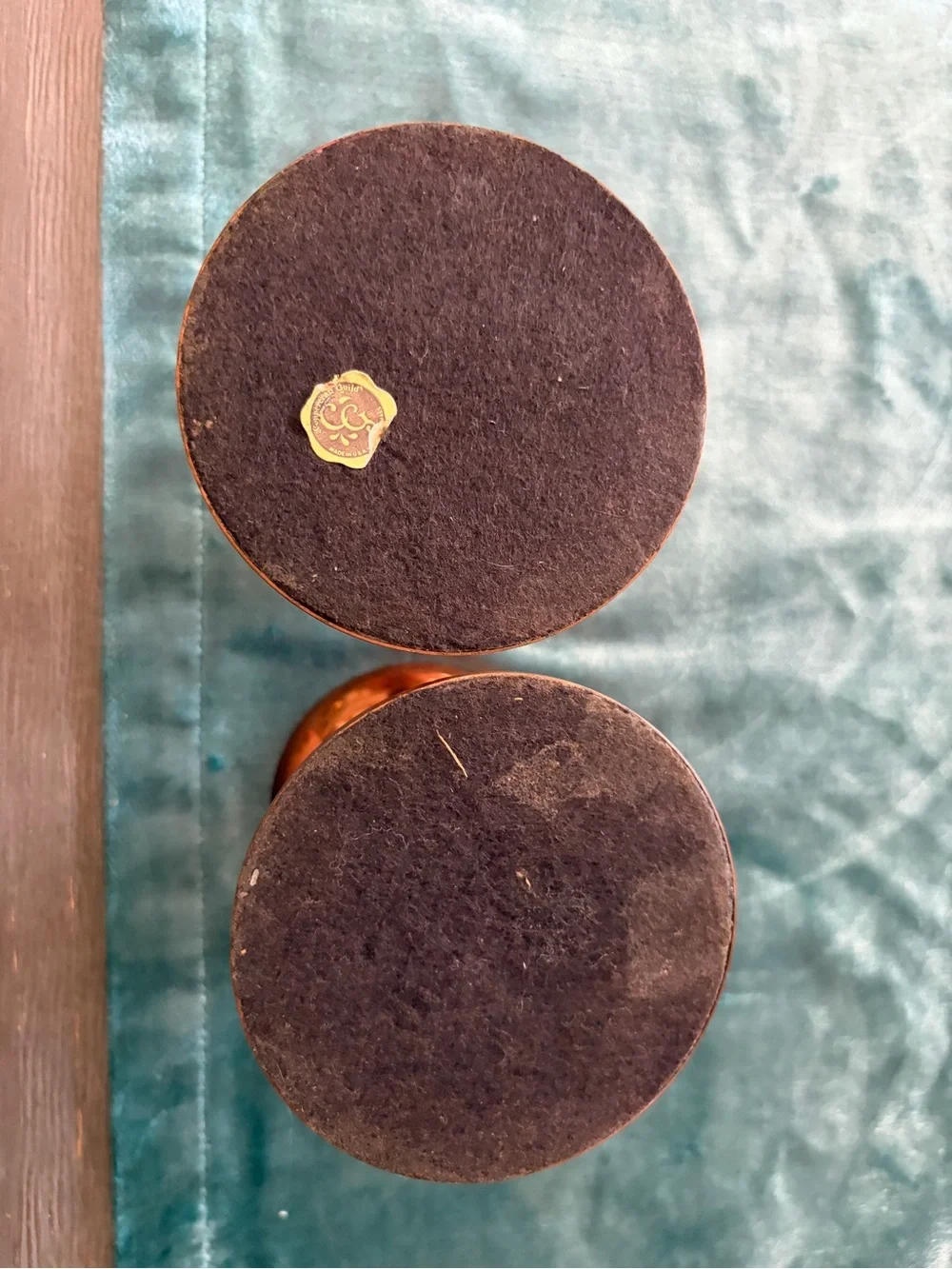 Copper Tone Wooden Base Candle Holders - Pair